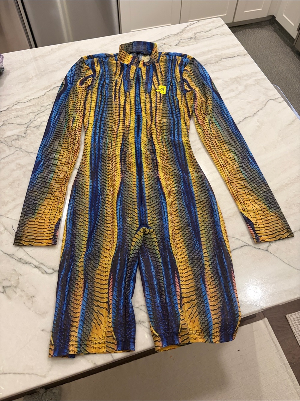 Shane Justin mesh knit mock neck zip front Women’s romper SZ XS